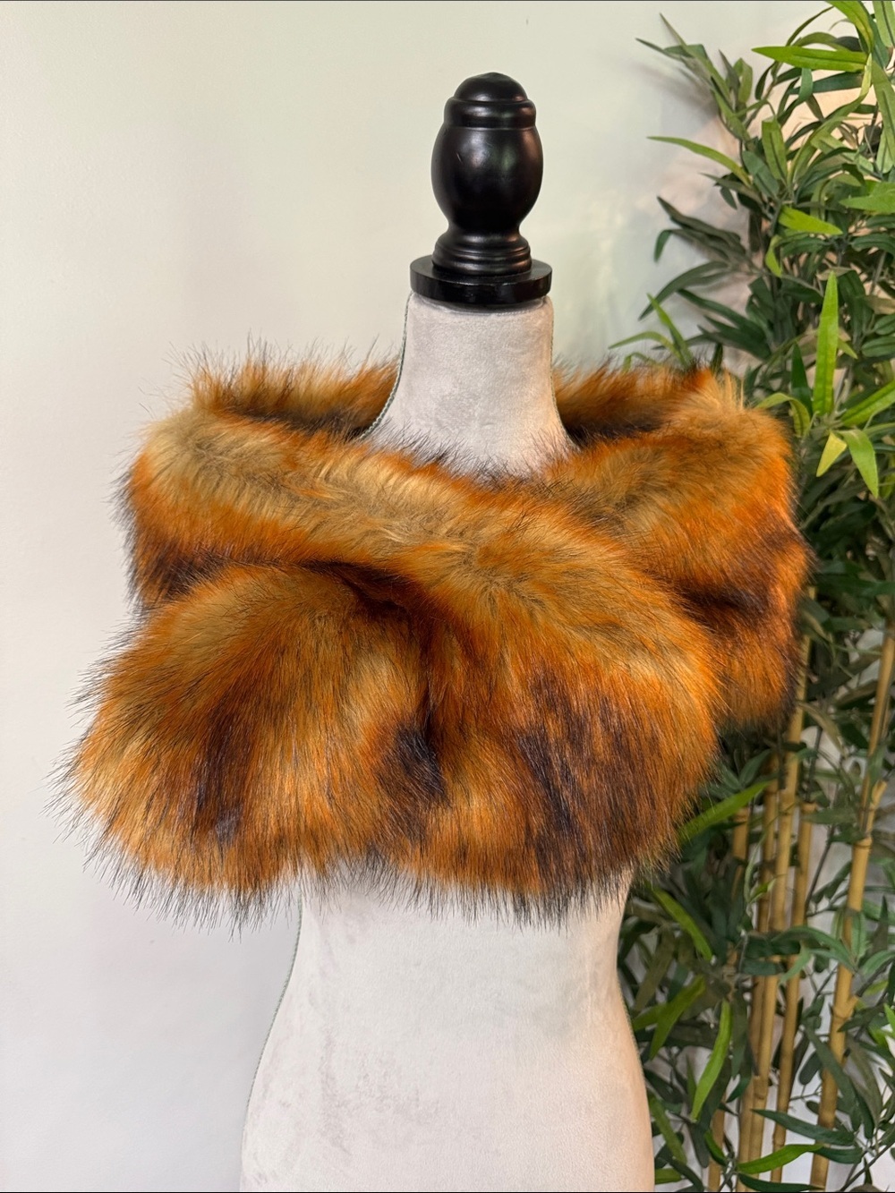 Babeyond Luxurious Faux Furshoulder collar Wrap in Autumn Orange-Brown